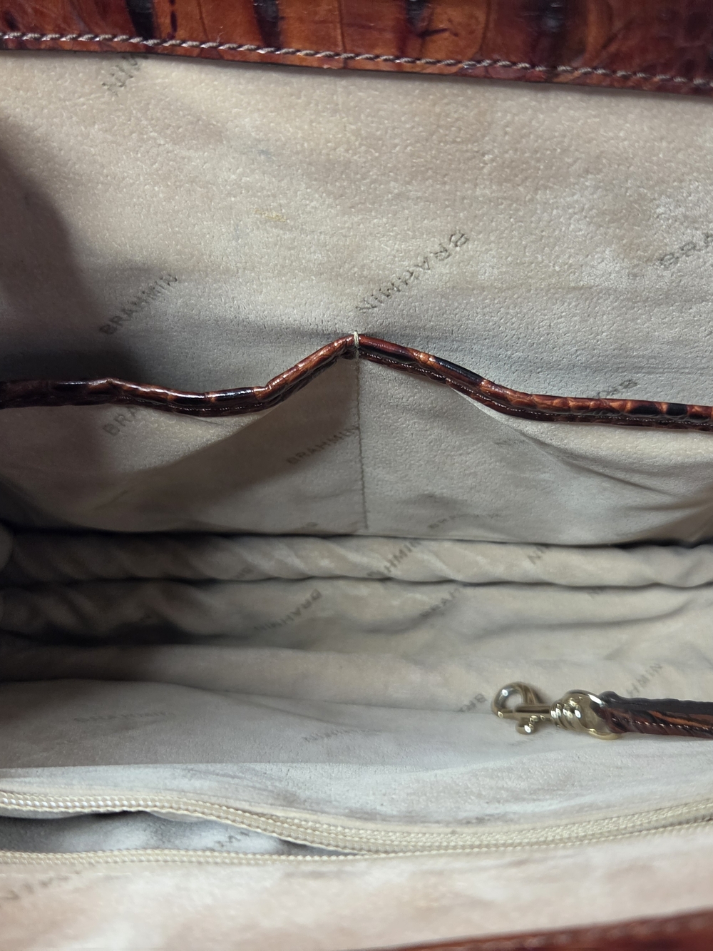 Brahmin Gabriella Satchel Pecan Melbourne Croc Embossed Accordion Bag - Picture 13 of 15
